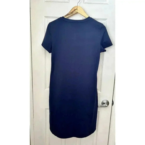 Calvin Klein Navy Blue Tshirt Dress Pocket Metallic Logo Cotton Knee Length Sz M - Picture 2 of 7